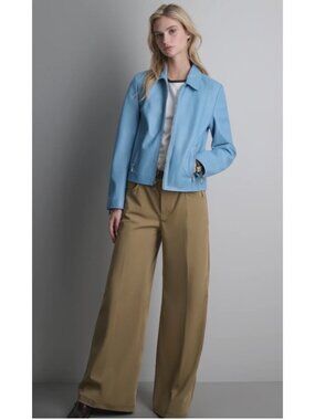 90s USA Leather Full Zip Jacket Womens Large Turquoise Slim Fit Western Festival